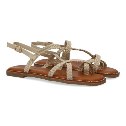 Sandalias planas de mujer, elegantes y comodas, diseño trenzado con cierre de hebilla ajustables