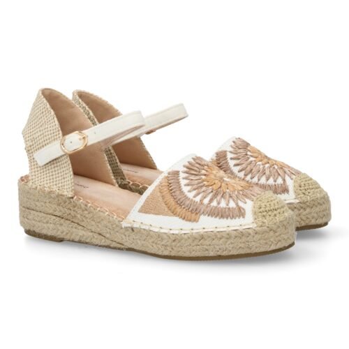 Sandalia de cuña de yute para mujer, comodas y elegantes, diseño de flores