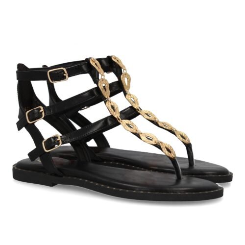 Sandalias planas para mujer, comodas y elegantes, diseño moderno con multiples correas y detalles metalicos