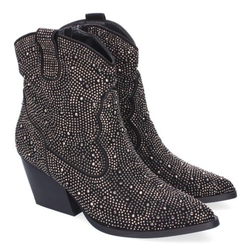 Botines de Tacón Cubano para Mujer, Adornos Brillantes, Diseño Comodo