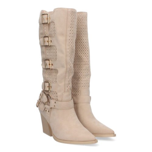 Botas de Mujer con Tacón Bajo y Adornos de Hebillas