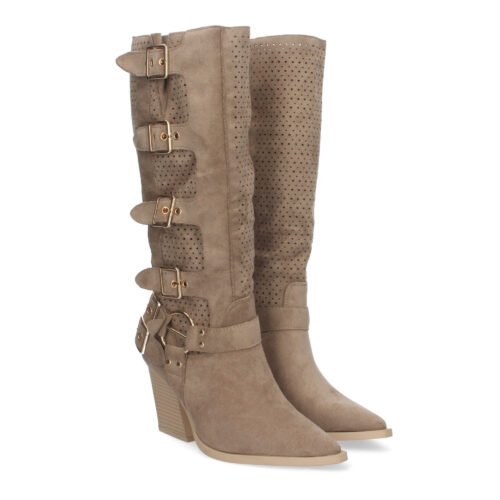 Botas de Mujer con Tacón Bajo y Adornos de Hebillas